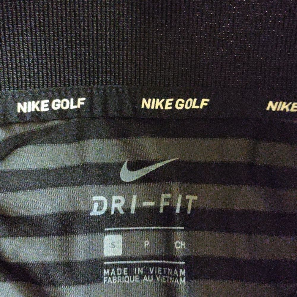 Nike Gold Polo Small Black Gray Striped Polo Shirt Dri fit Nike Golf Wear - Picture 5 of 6